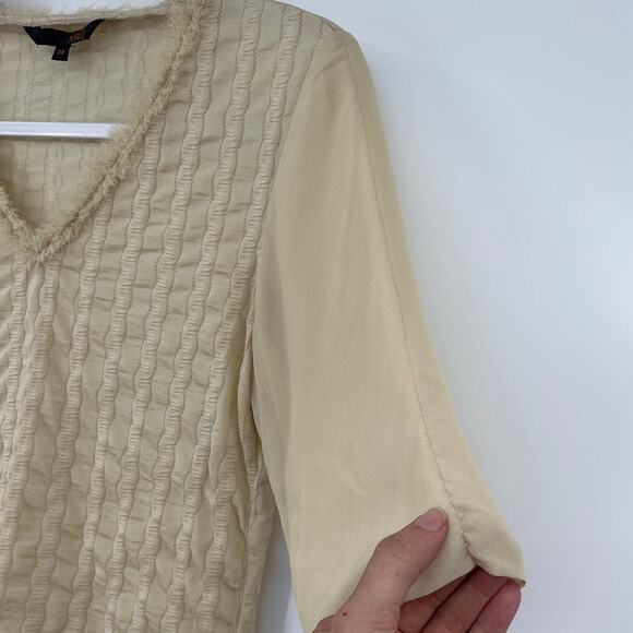 Y2K DekoZ Fur Trim Womens Top Sz 2 Preppy V-Neck Minimalist Cottage Neutral Cozy - Picture 4 of 8